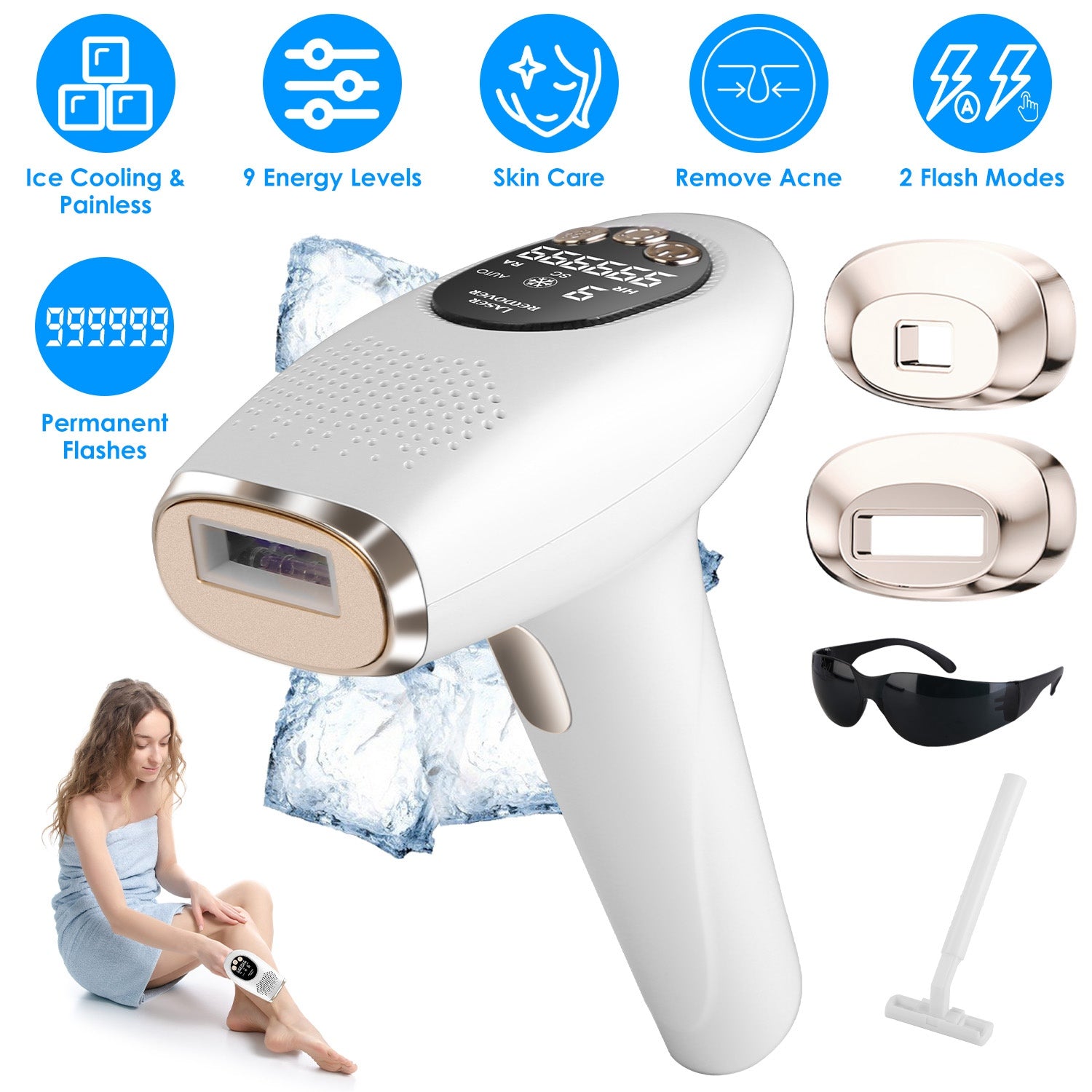 IPL Hair Removal Device — 3-in-1 Ice Cooling, 999,999 Flashes