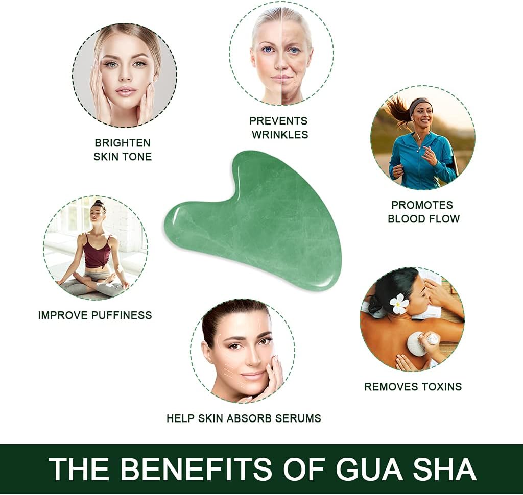 Jade Gua Sha Set & Rosehip Oil — Natural Stone Facial Massage Kit